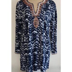 SOFT SURROUNDINGS AKIRA BEADED TUNIC TOP NWT MIDNIGHT BLUE SIZE SMALL